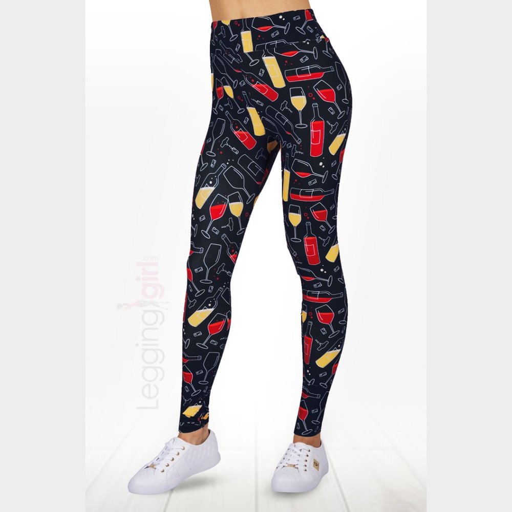 Winefest 2.0 - Wide Band Printed FeatherSoft Women's Leggings One Size (Fits 0-8